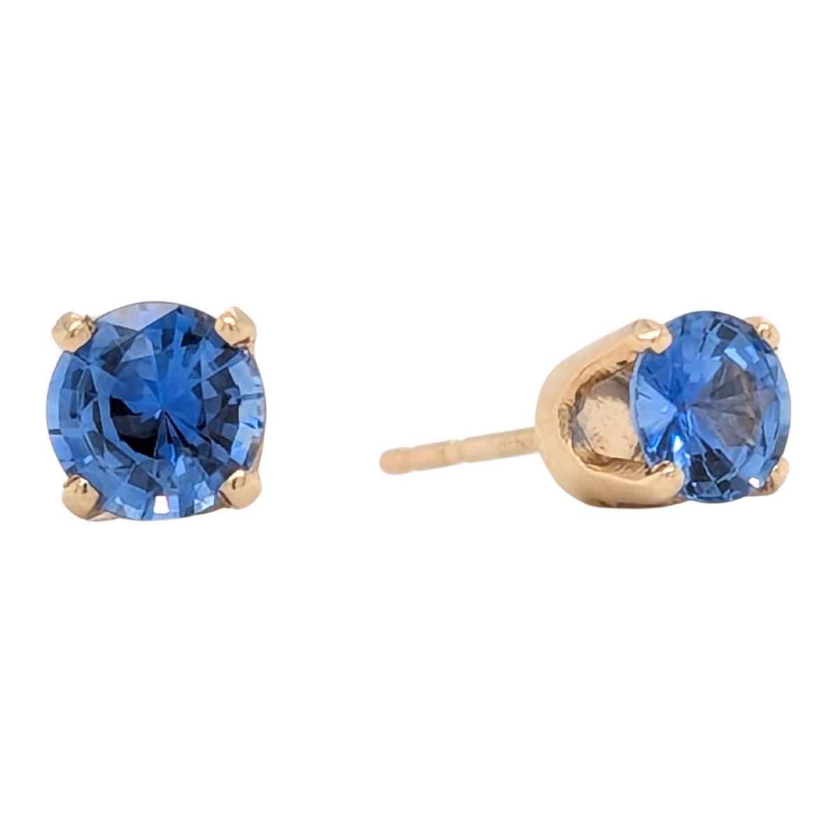 14K Yellow Gold  Ceylon Blue Sapphire Stud Earirngs 1.12CTW