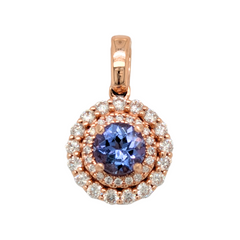 14K Rose Gold Tanzanite Double Halo Pendant