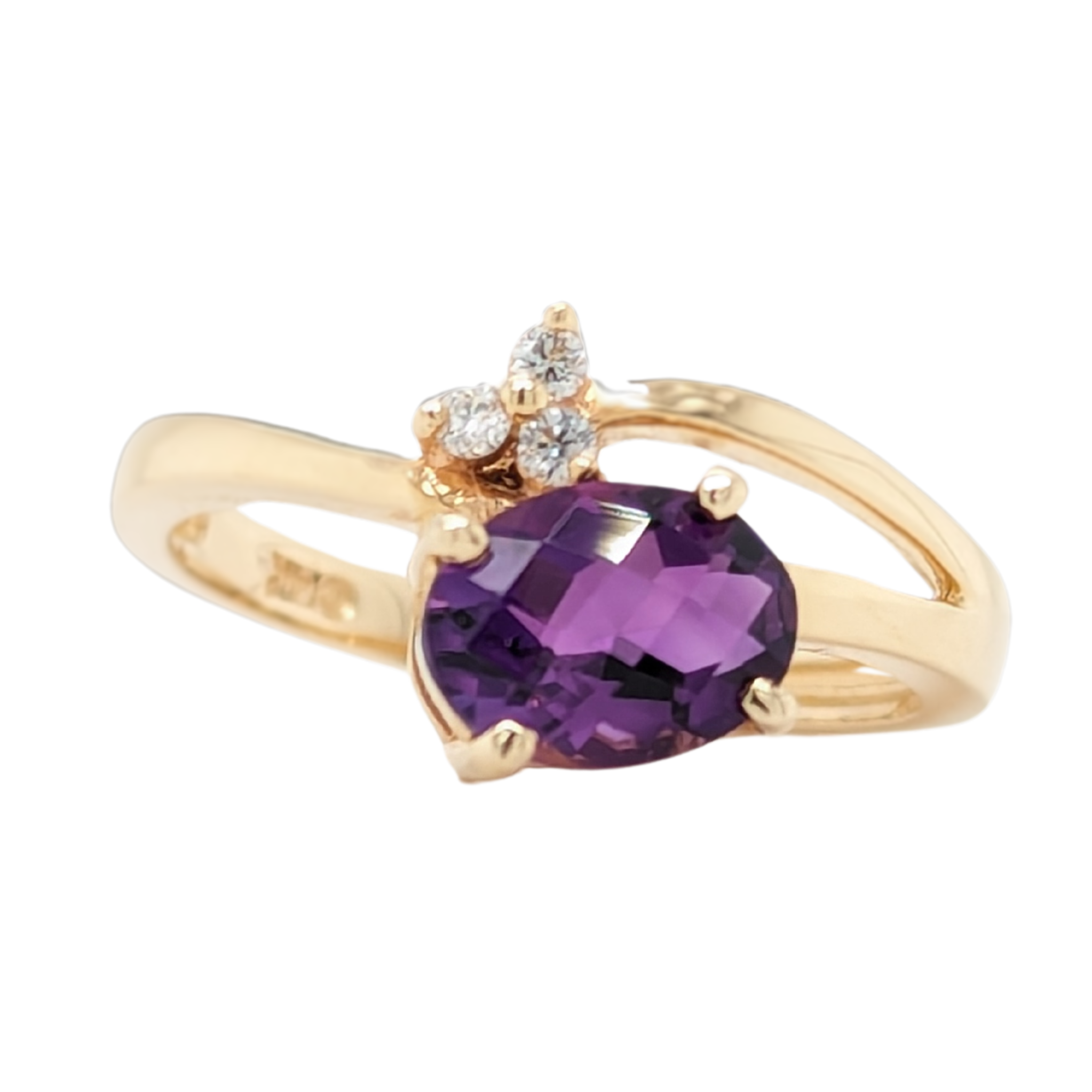 14KT Yellow Gold Oval Amethyst Asymmetrical Ring