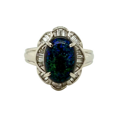 Estate Platinum 2.76ct Oval Australian Black Opal .38ctw Diamond Ring