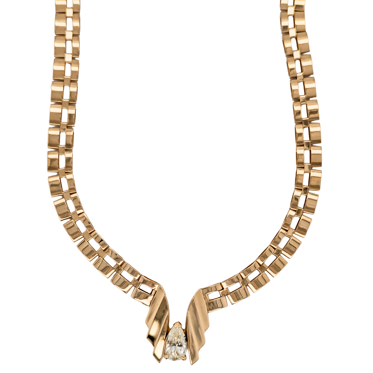 Estate !4kt Pear Diamond .95ct K SI2 Necklace 16in