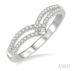 14K White Gold Double Diamond Chevron Ring