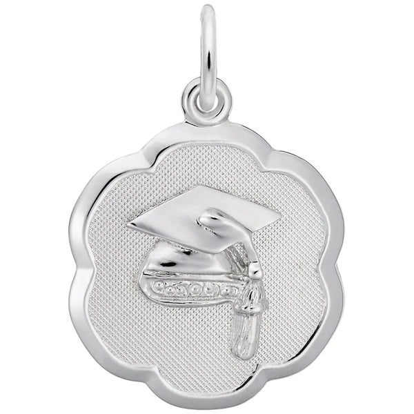 Sterling Silver Graduation Cap Scalloped Disc Charm