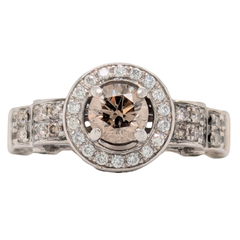 Estate: 14K White Gold Champagne Diamond Halo Engagement Ring