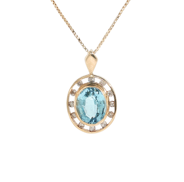 14KY 4CT BLUE TOPAZ DIA 0.3CTW PENDANT