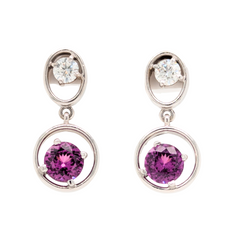 14K White Gold Diamond and Grape Garnet Drop Earrings