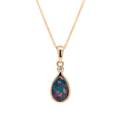 14K Yellow Gold Pear Australian Opal and Diamond Necklace