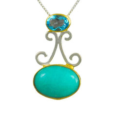 Sterling Siver with 22K Gold Vermeil Amazonite & Topaz Pendant