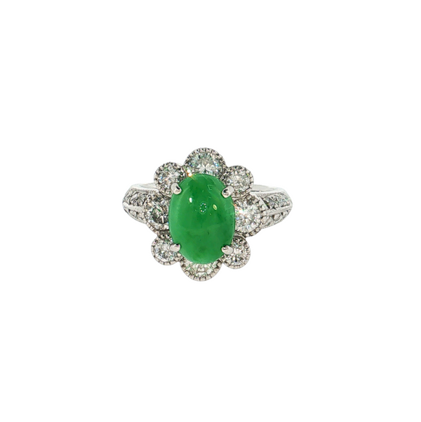 Estate Platinum 2.9ct Jade 1.72ctw Diamond Ring