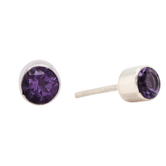 Sterling Silver Amethyst Bezel Studs