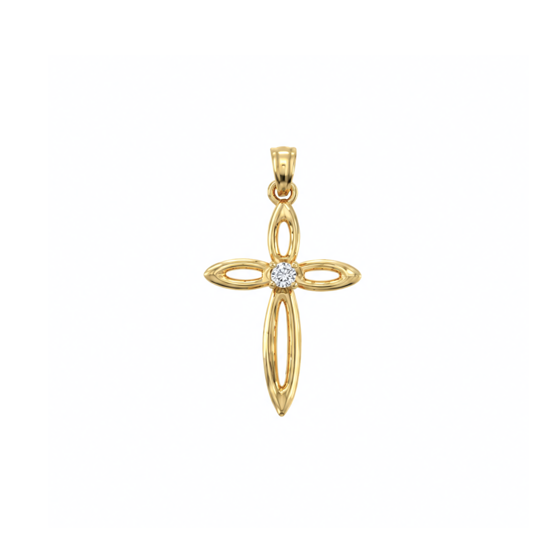 14K YG .01CTW DIAMOND CROSS