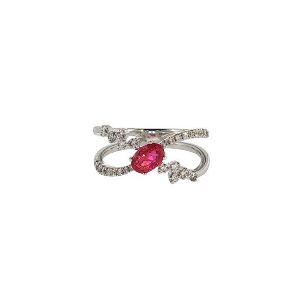 14K WG .66CT OVAL RUBY .37CTW DIA RING