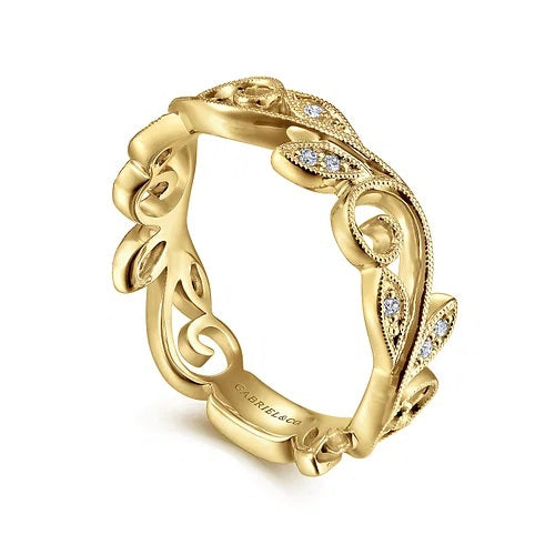 14K YG .09CTW G-H SI FLORAL ST