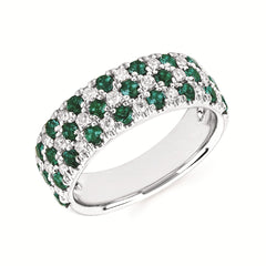 14K White Gold Emerald & Diamond Pave Ladie's Band