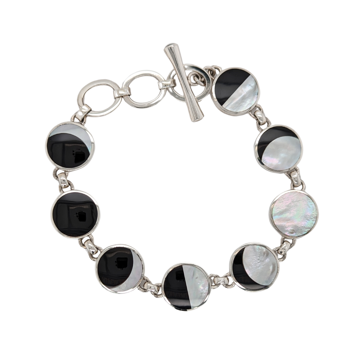 Sterling Silver Mother of Pearl & Black Onyx Moon Phases Bracelet