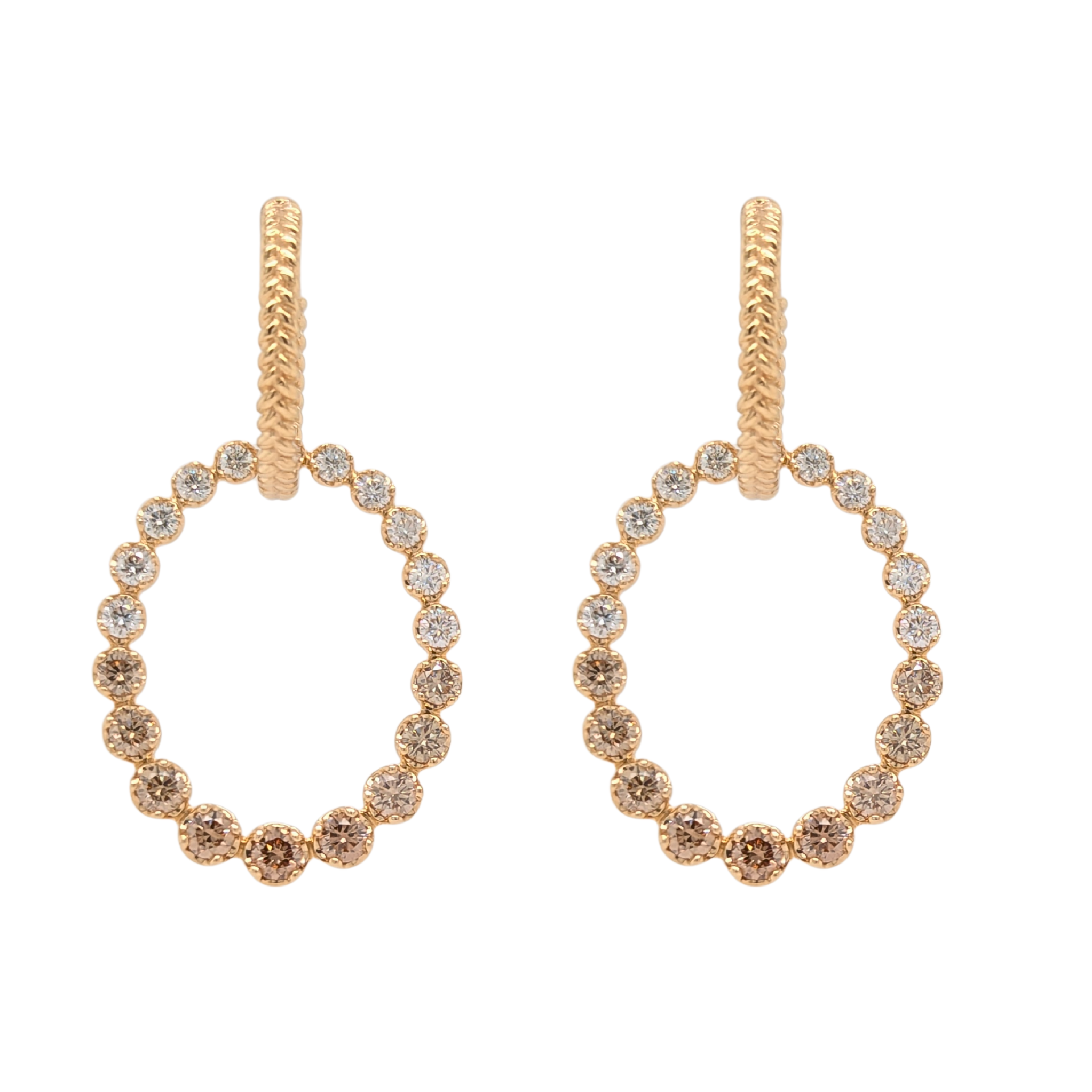 EMBERLIGHT 14K YG 2.01CTW WHT/BRN OVAL EARRINGS