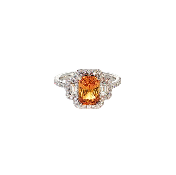 18K WG 1.82CT EMERALD UNHEATED ORANGE SAPPHIRE GIA CERT .70 CTW DIA RING