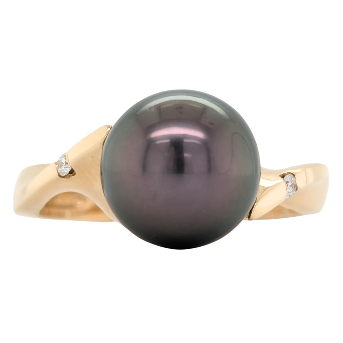 14K Gold Tahitian Pearl Ring with Diamond Accent