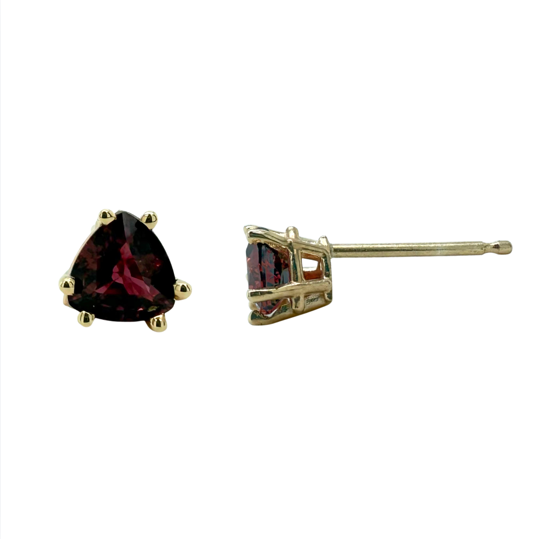 14kt Yellow Gold .75ctw Trillion Ruby Studs