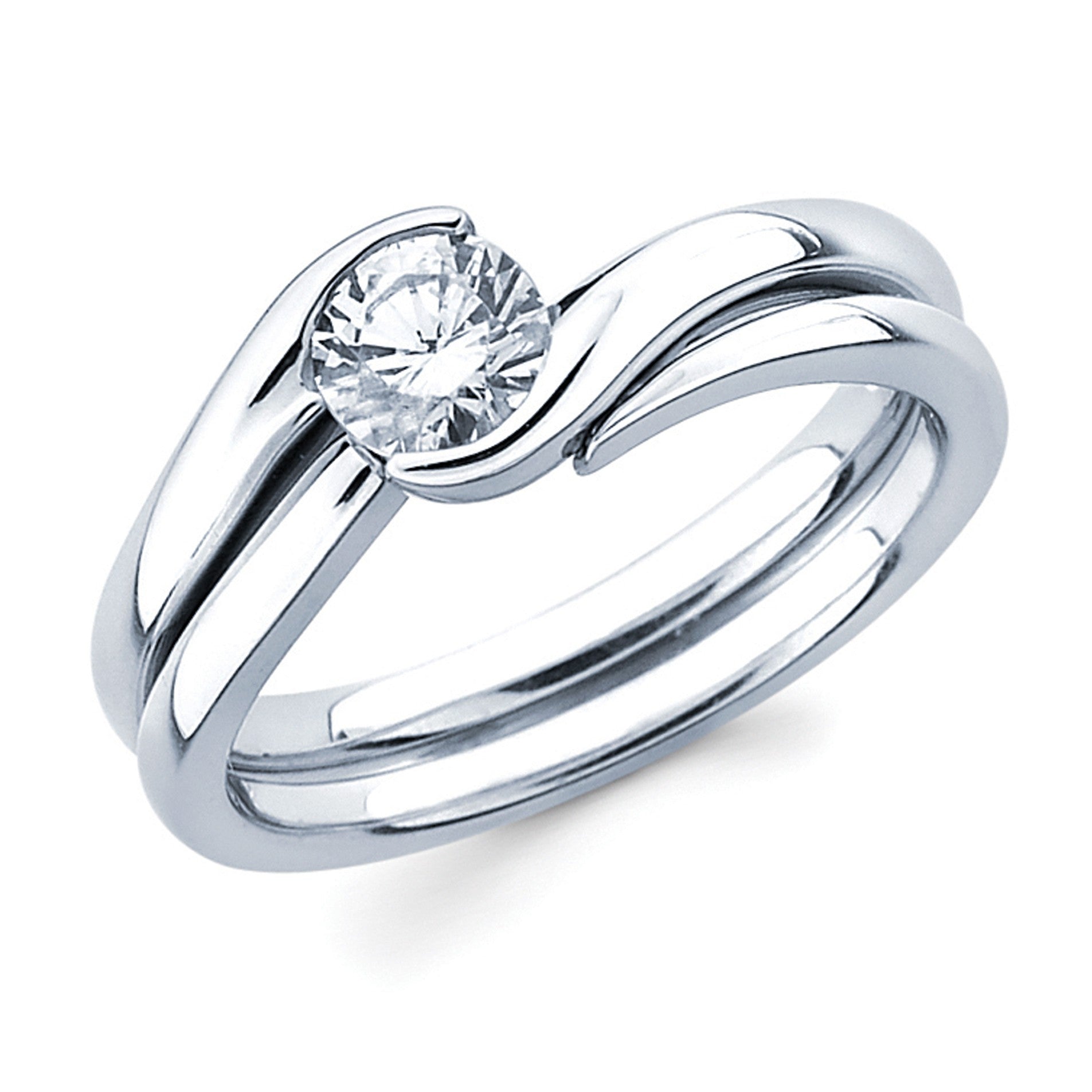 14K White Gold Solitiare Bypass Engagement Ring Semi-Mount