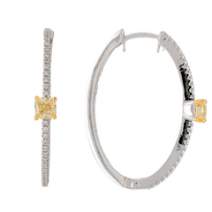 14K TT Yellow Diamond Cushion Hoop Earrings