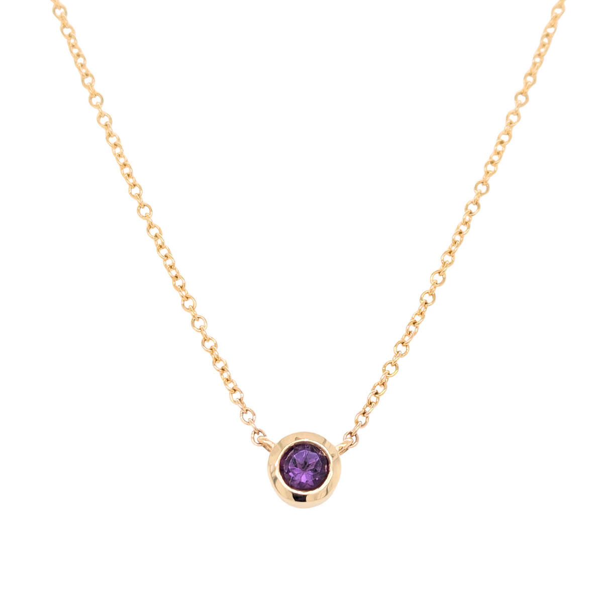 10K Yellow Gold Amethyst Bezel Solitaire Necklace