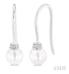 10K White Gold Pearl and Diamond Dangle Earrings