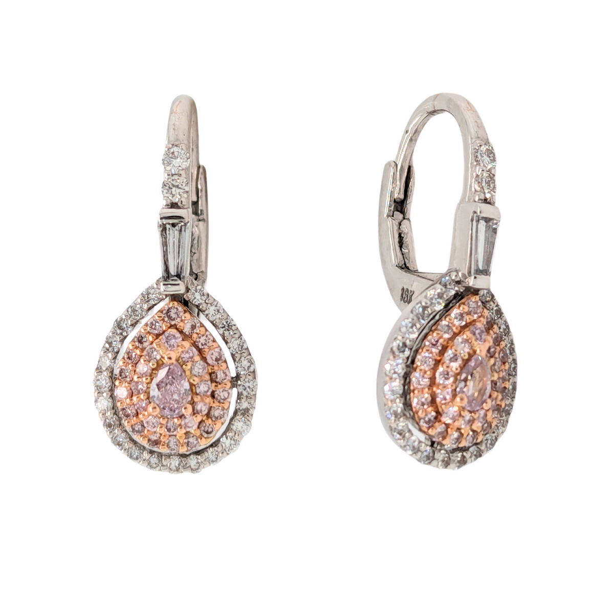 18K Two Tone Natural Pink Diamond Leverback Earrings