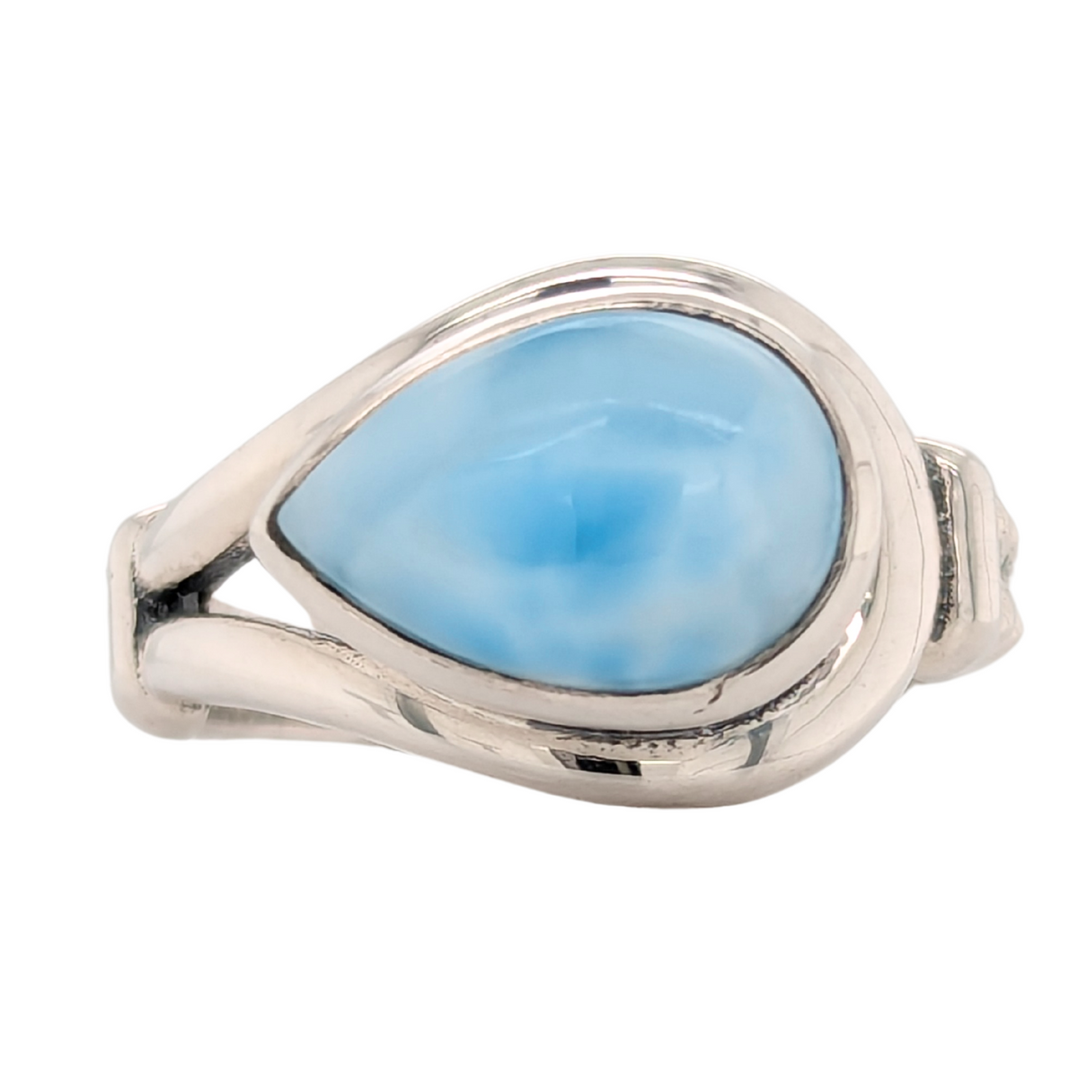 Sterling Silver Asymmetrical Larimar Pear Shape Ring