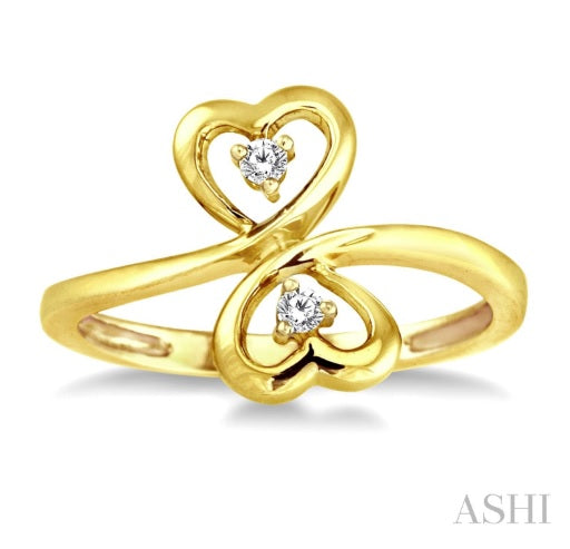 10K Yellow Gold Two Heart Diamond Accented Ring