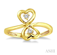 10K Yellow Gold Two Heart Diamond Accented Ring