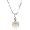 14K White Gold Diamond and Pearl 7MM Necklace.