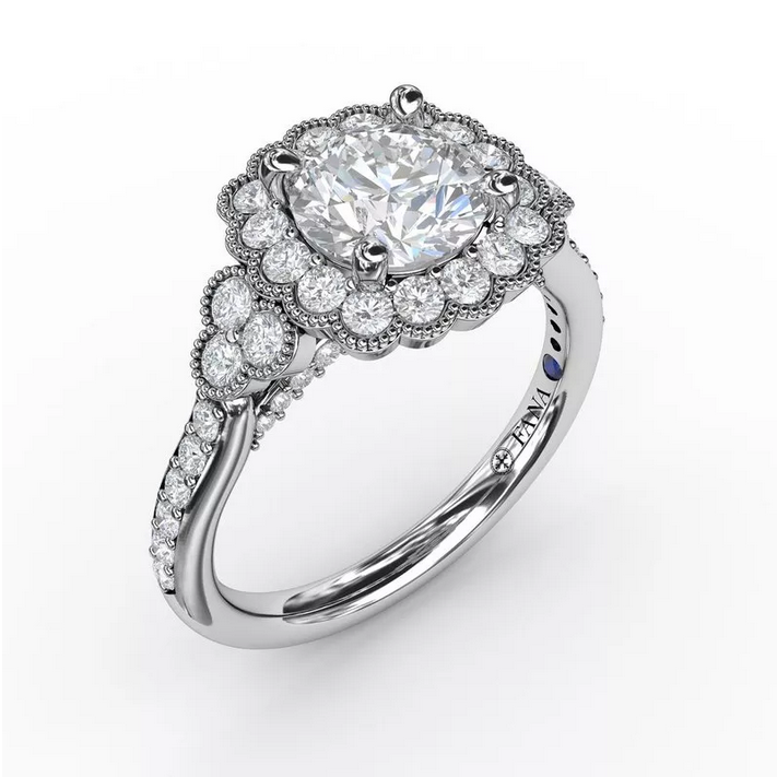 14KT White Gold Floral Halo Diamond Engagement Ring