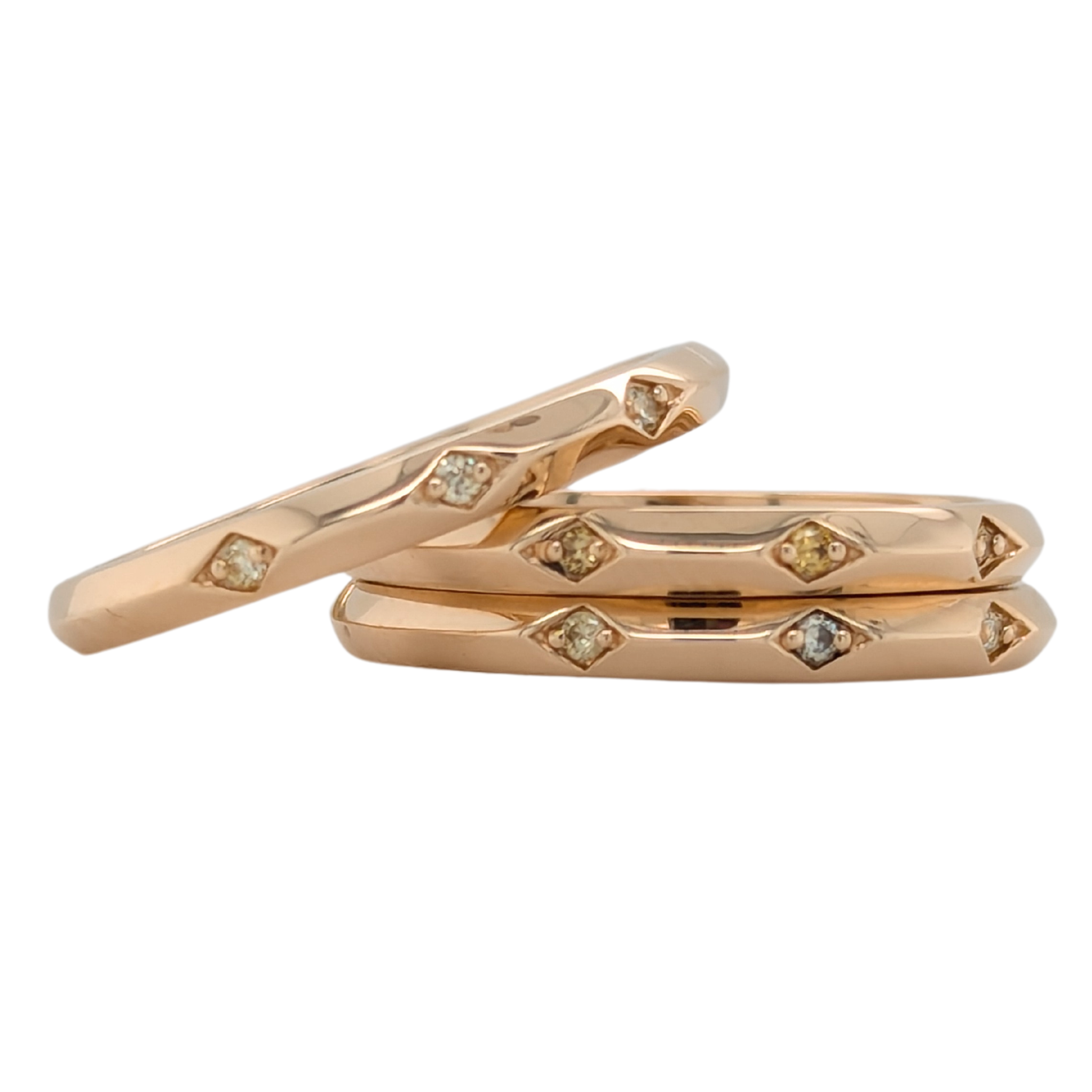 Trio of 14KT Yellow Diamond Knife Edge Stackable Bands