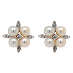 Estate: 14K White Gold Pearl & Diamond Earrings