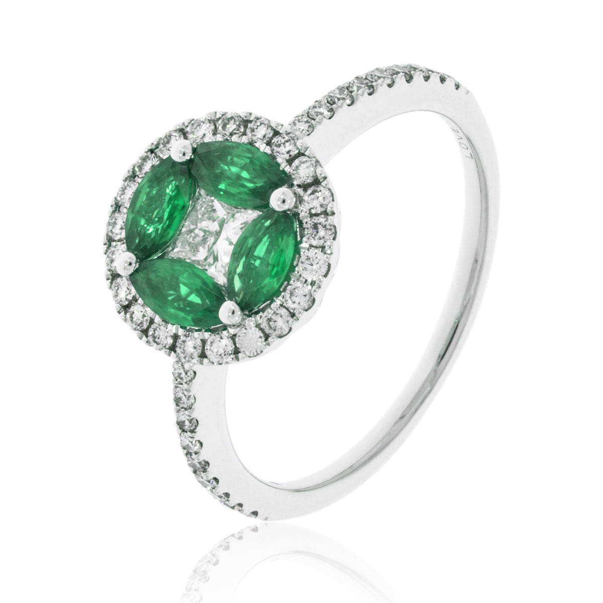 14K White Gold Marquise Emerald Cluster Ring