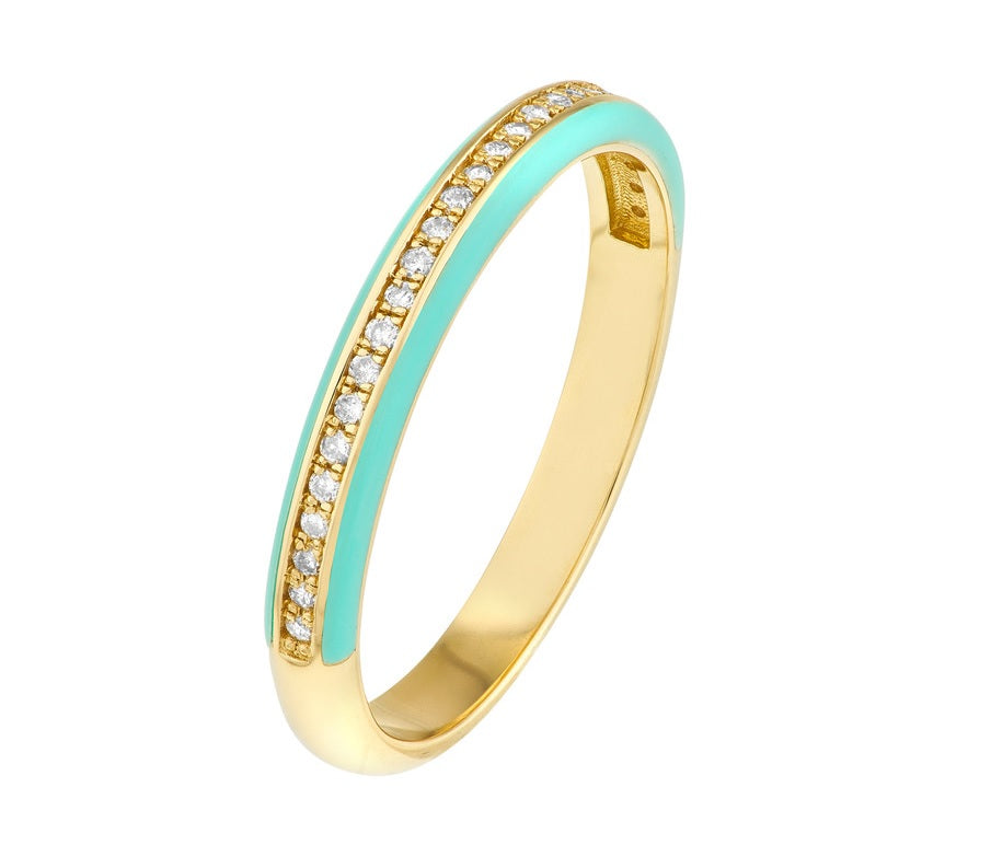 14K YG 1/8CTW LT. TURQ ENAMEL
