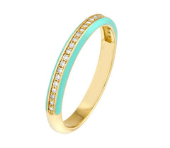 14K YG 1/8CTW LT. TURQ ENAMEL