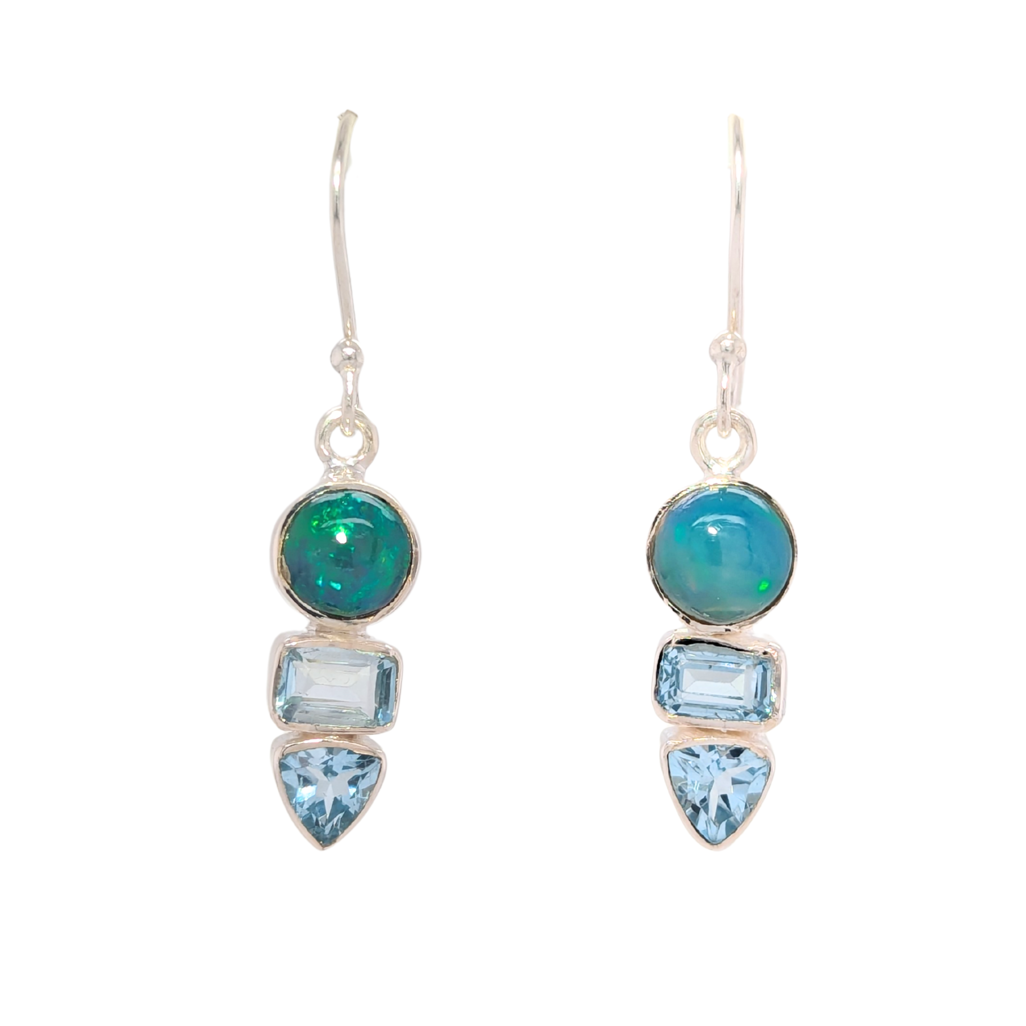 Sterling Silver Eithiopian Oal & Blue Topaz Petite Dangles