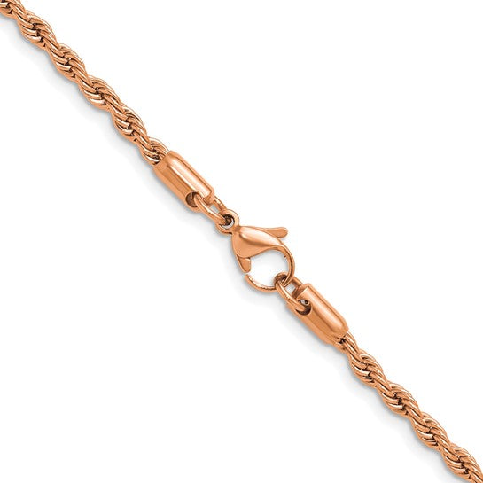 Stainless IP Rose Plated Rope Chain 30" - 3MM