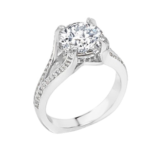 14K White Gold Hidden Halo Cathedral Engagement Ring 3CT - Semi-Mount