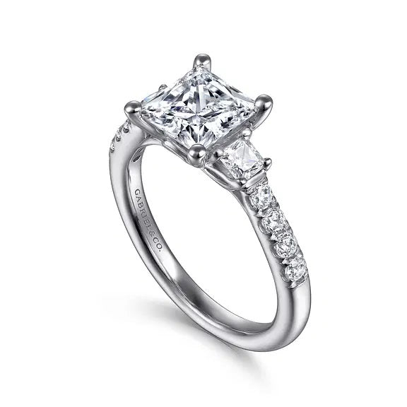 14K White Gold Alta 1CT Princess Center Diamond Accented Engagement Ring