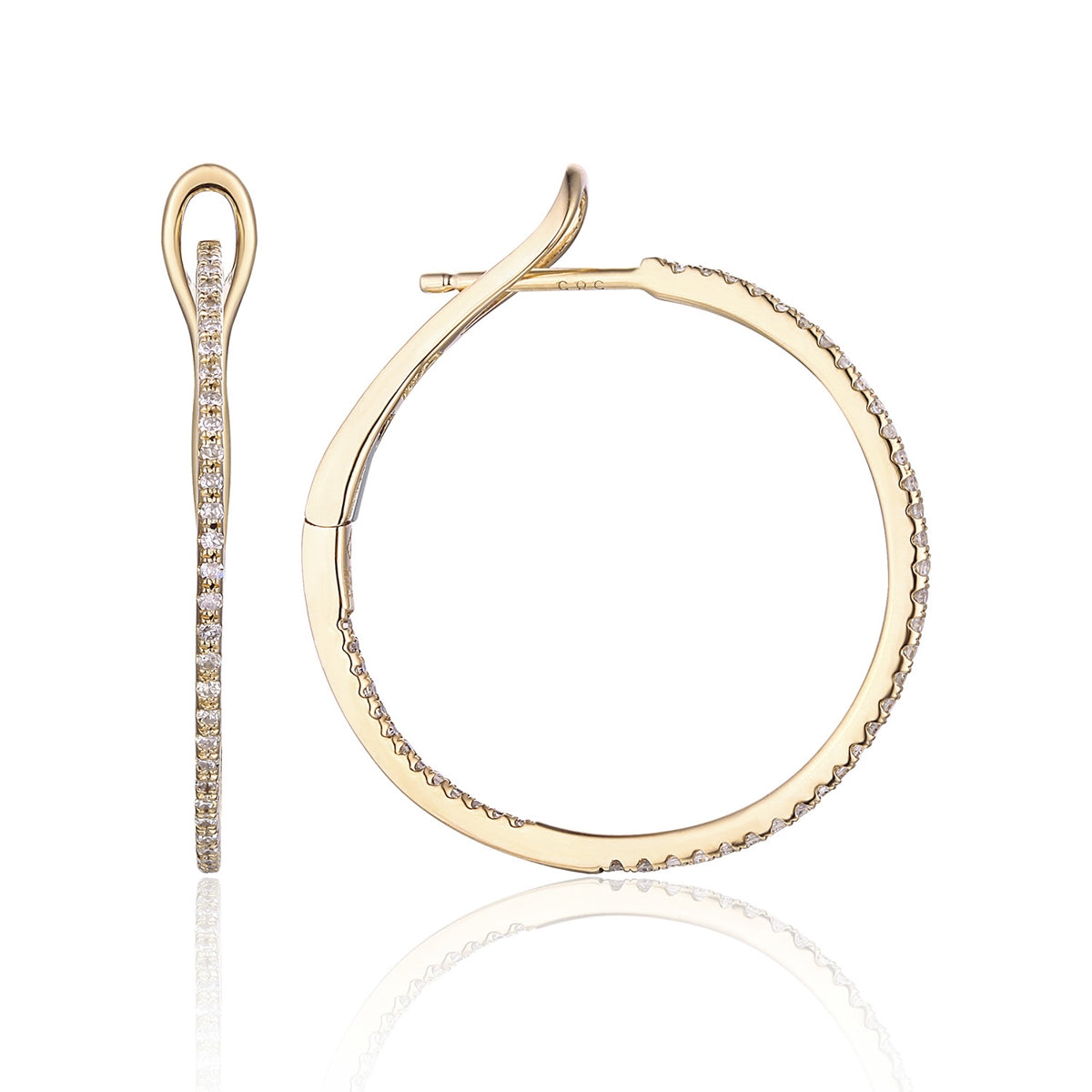 14K Yellow Gold .24CTW Inside Out Hoops