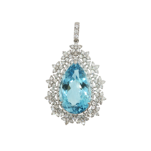 Estate Platinum 9.47ct Aquamarine 1.50ctw Diamond Halo Pendant