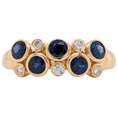 14K Gold Bezel Blue Sapphire and Diamond Bubble Ring