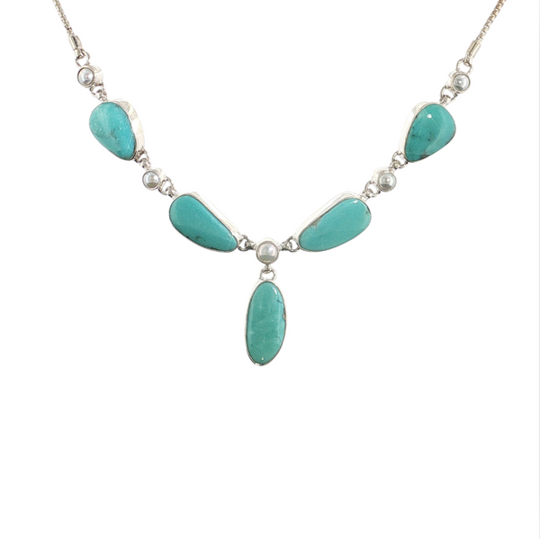 Sterling Sliver Turquoise Pearl Toggle Necklace