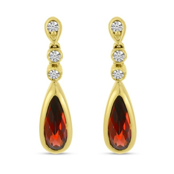 14K Yellow Gold Pear Shaped Garnet and Diamond Earrings