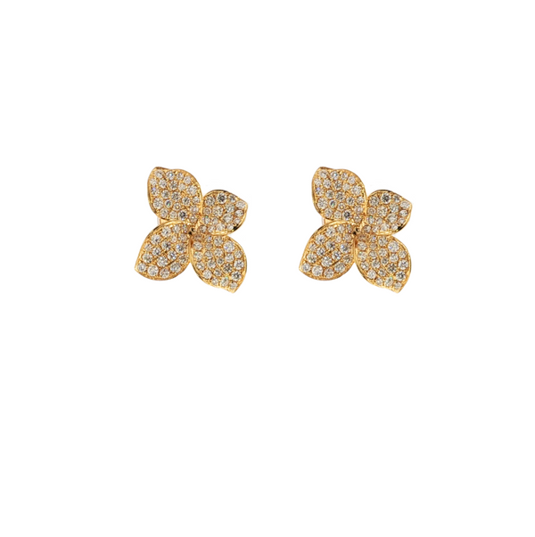 18K YG .95CTW DIAMOND FLOWER STUDS