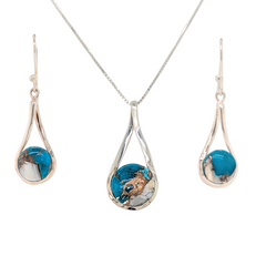 Sterling Silver Copper Turquoise Necklace & Earring Set