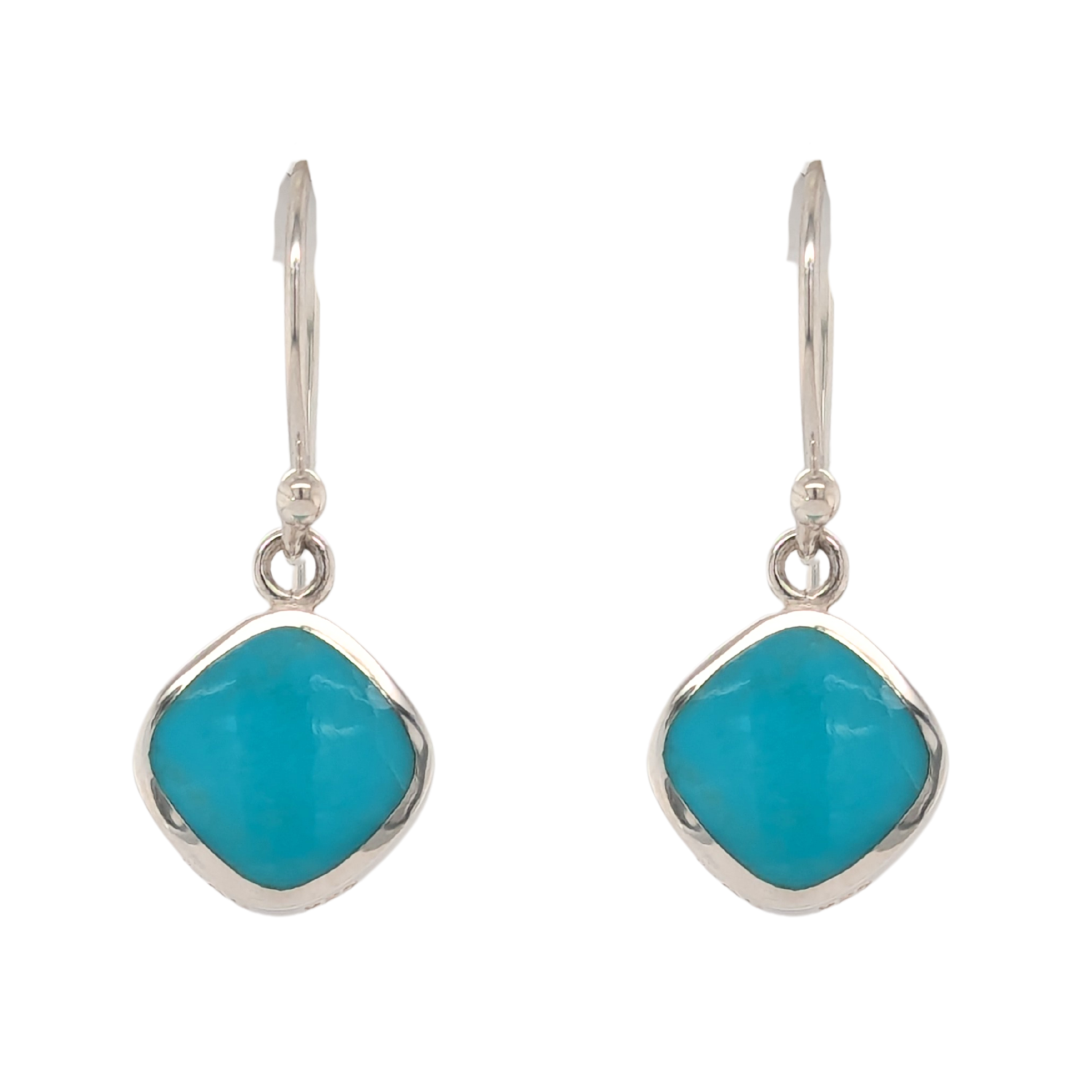 Sterling Silver Rounded Square Turquoise Dangle Earrings